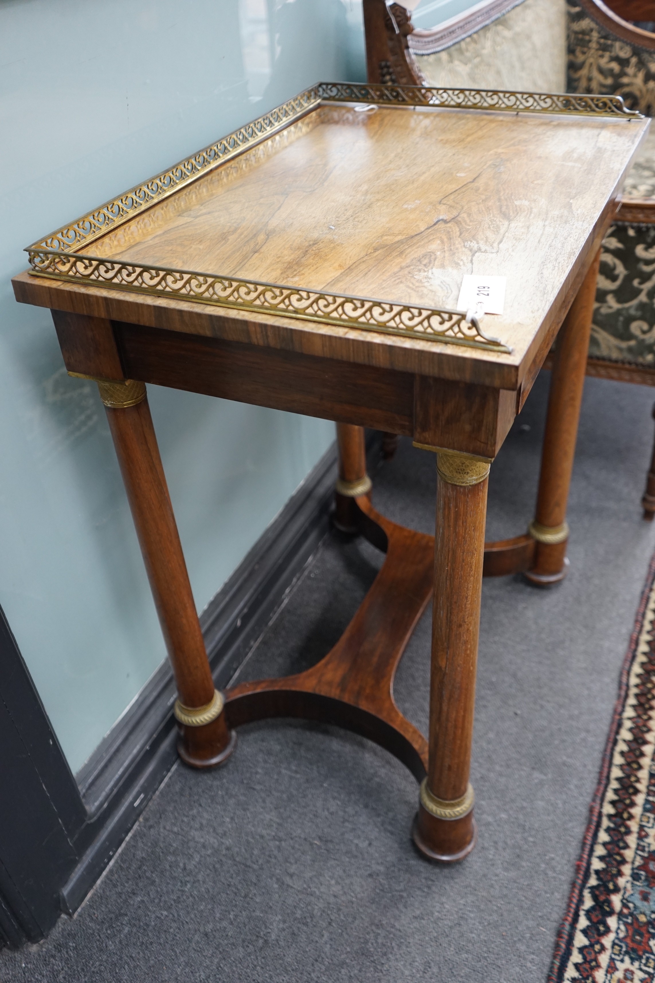 A Regency gilt metal mounted rosewood side table, width 64cm, depth 45cm, height 77cm